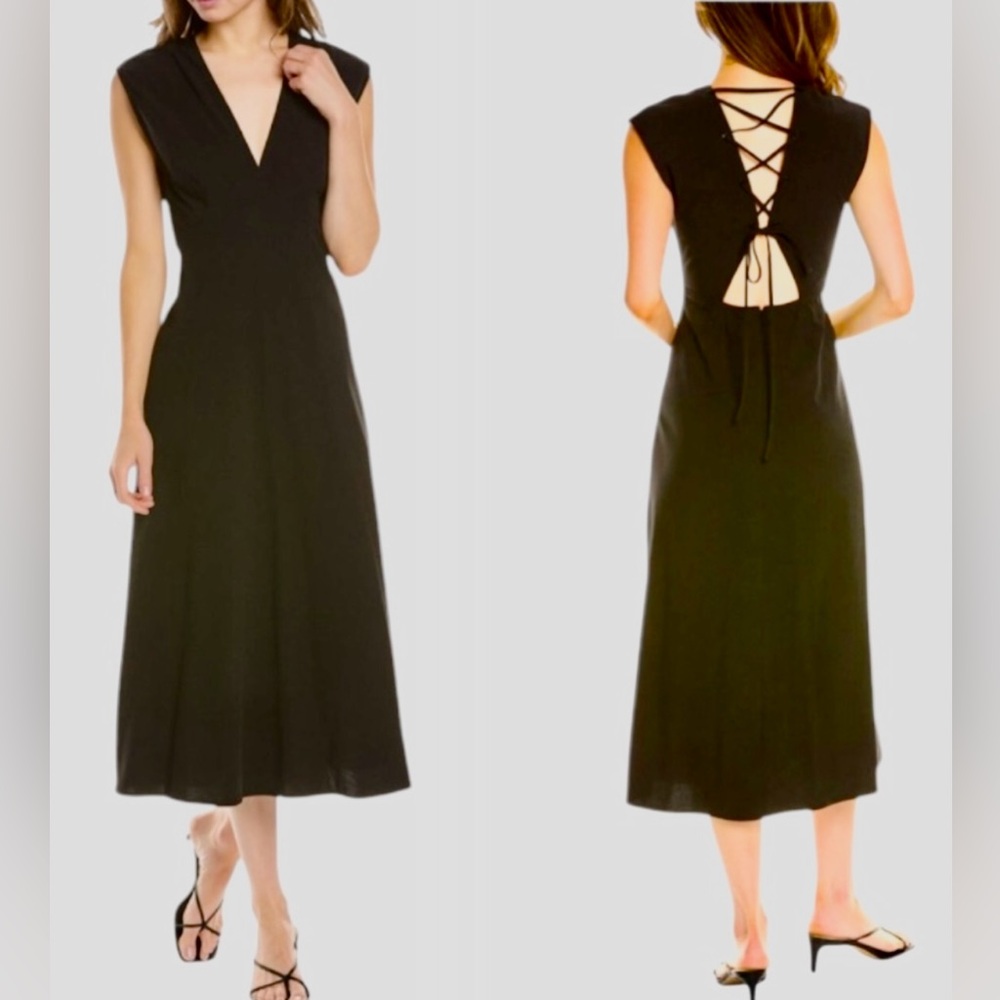 $495 A.L.C. Black Amelie Lace up open back midi sleeveless Dress NWT size 10